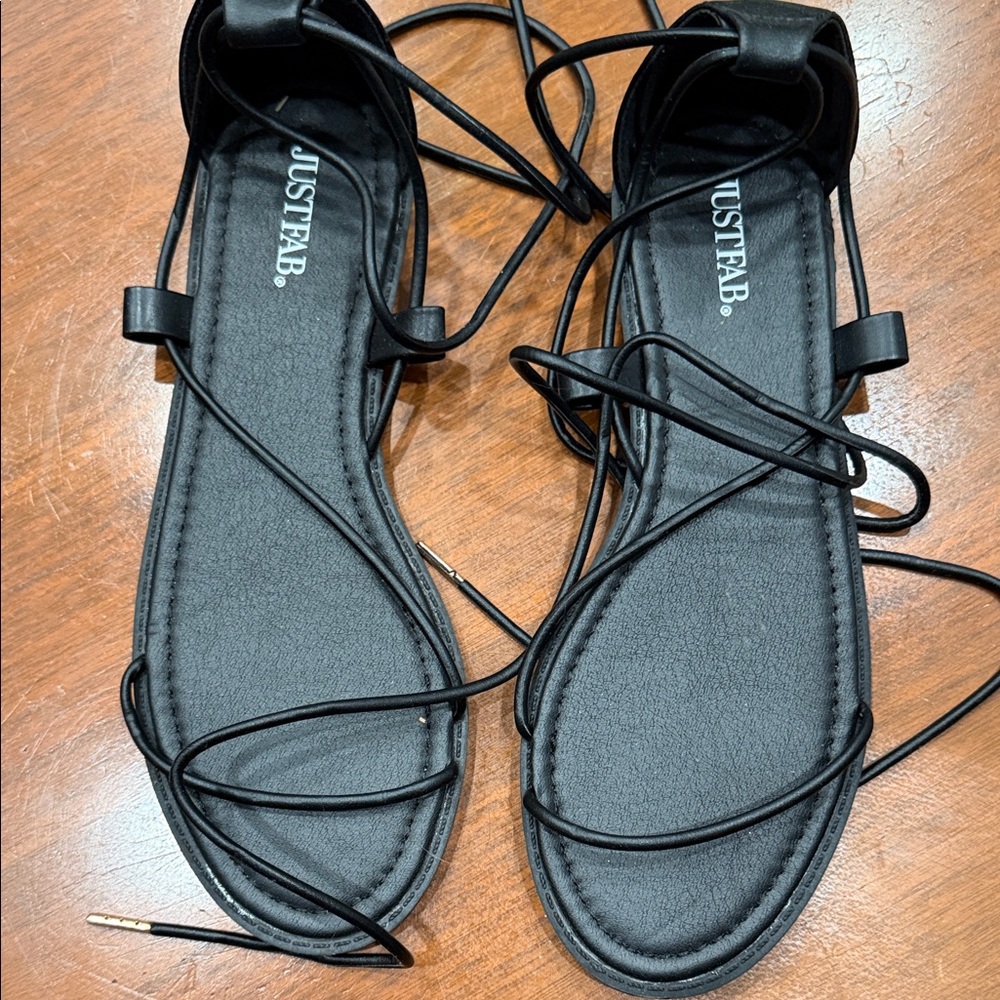JustFab Elegant Black Lace-Up Sandals